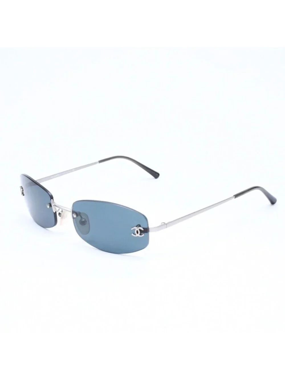 Chanel Rimless Sunglasses Eyewear CC Logo Silver Black